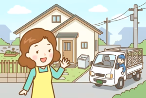 家電の回収を待つ女性